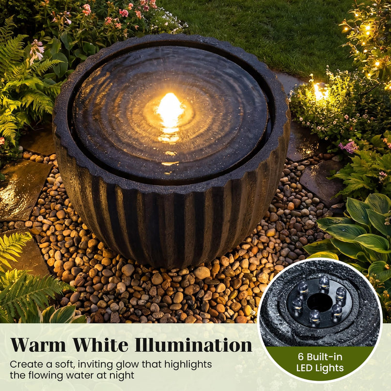 Giantex 17.5" Round Outdoor Water Fountain with 6 LED Lights & Adjustable Pump