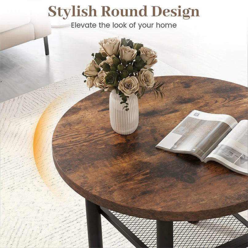 Giantex 24" 2-Tier Small Round Coffee Table with Storage