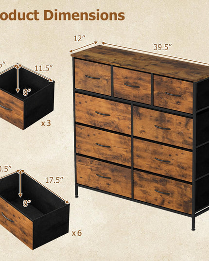 Giantex 9-Drawer Dresser for Bedroom Tall Fabric Storage Organizer Chest