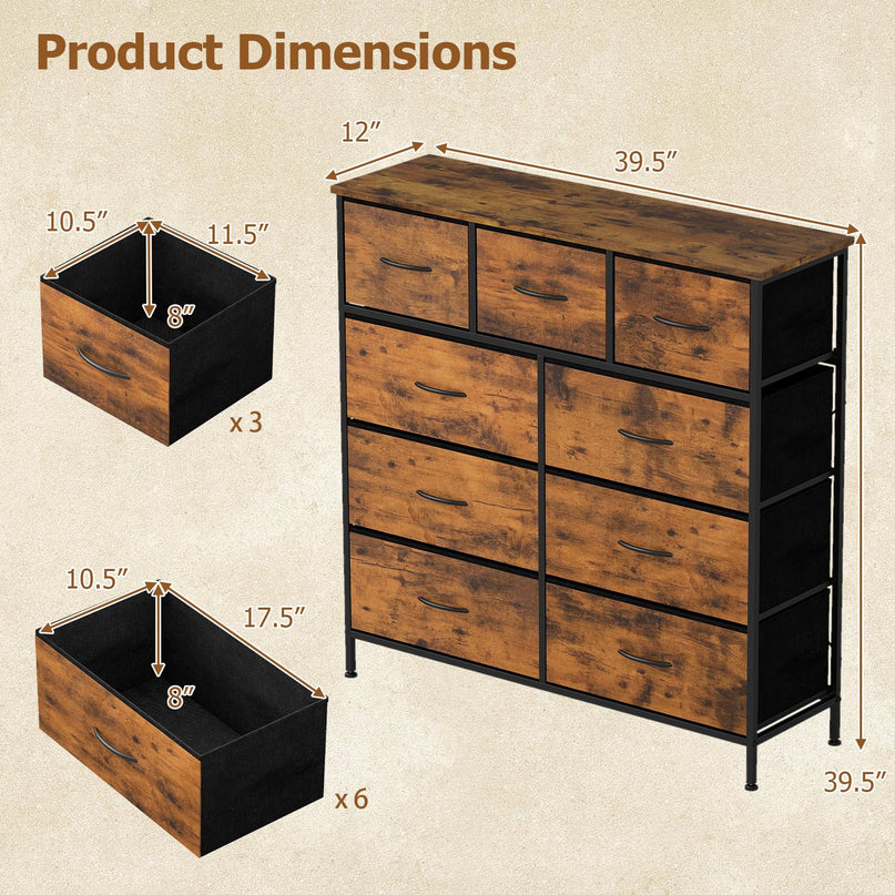 Giantex 9-Drawer Dresser for Bedroom Tall Fabric Storage Organizer Chest
