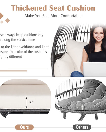 Giantex PE Rattan Egg Chair - Oversized Hammock Chair with Thick Cushions & Sturdy Metal Frame