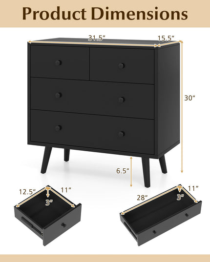 Commode large en bois Giantex à 4 tiroirs pour chambre à coucher et salon