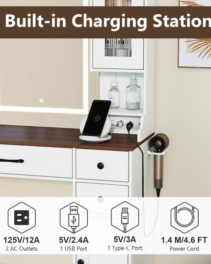 CHARMAID Coiffeuse avec Miroir Lumineux et Station de Charge