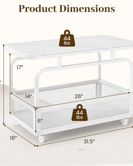 Giantex Rolling Side Table with Mesh Storage Basket