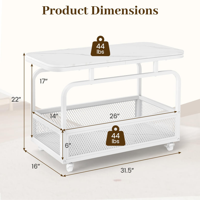 Giantex Rolling Side Table with Mesh Storage Basket