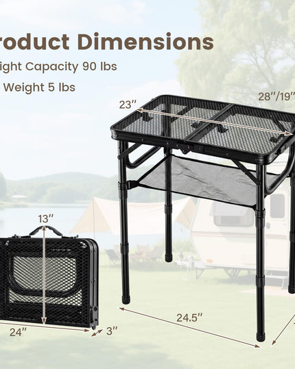 Giantex 2 FT Folding Camping Table Max 28" w/ 3 Adjustable Heights