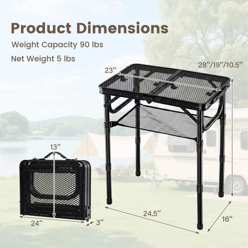 Giantex 2 FT Folding Camping Table Max 28" w/ 3 Adjustable Heights