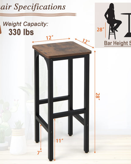 Giantex 28" Counter Height Bar Stools Set of 2, Metal Frame Bar Chairs with Adjustable Foot Pads, Brown