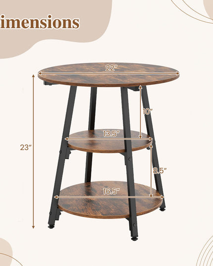 GIANTEX Round Industrial Side Table with Storage Shelves