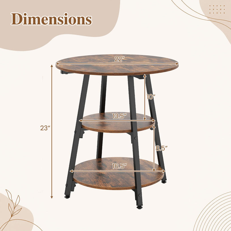 GIANTEX Round Industrial Side Table with Storage Shelves