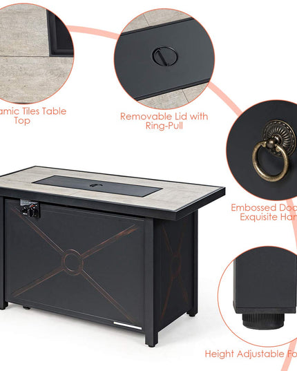 Giantex Gas Fire Pit Table w/ Ceramic Tabletop, 42 Inch 60,000 BTU Rectangular Propane Fire Pit Table