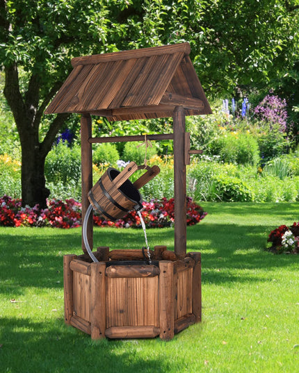 Giantex Wishing Well Water Fountain Rustic Wooden Outdoor Garden Decorative Fountain Backyard w/ Electric Pump