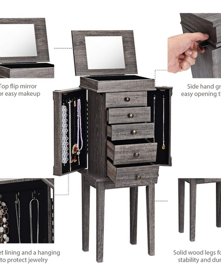 CHARMAID Jewelry Cabinet Armoire with 5 Drawers