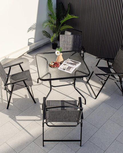 Giantex 4 Pieces Patio Dining Set, Outdoor Dining Table Set with 4 Folding Chairs (Gray)