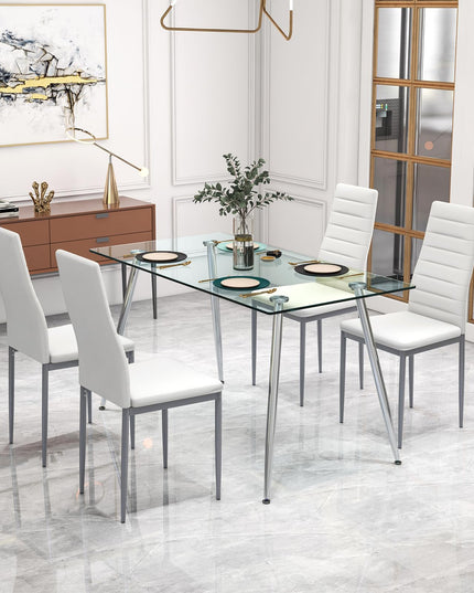 Giantex Dining Table Set for 4, Kitchen Table Chairs Set with 51” Rectangle Glass Dining Table
