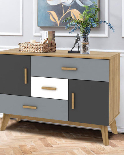 Free-Standing Storage Cabinet, Floor Cabinet with 2 Doors & 3 Drawers