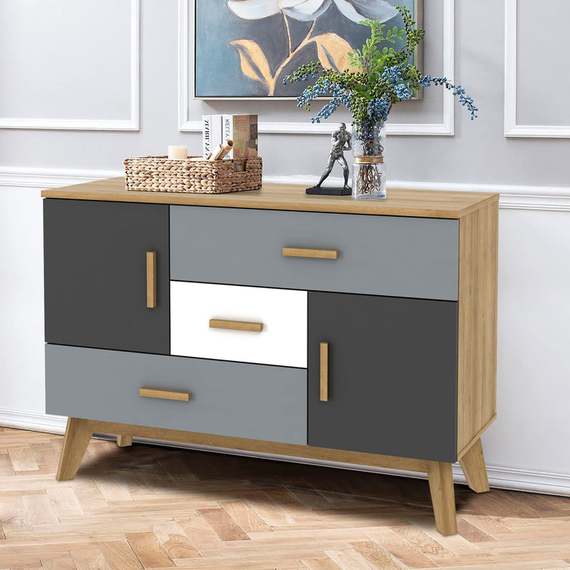 Free-Standing Storage Cabinet, Floor Cabinet with 2 Doors & 3 Drawers