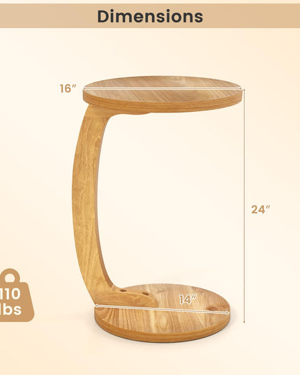 Giantex Tables d'appoint rondes en C en bois de teck massif (24 po), ensemble de 1 ou 2, tables d'extrémité pour canapé ou chevet
