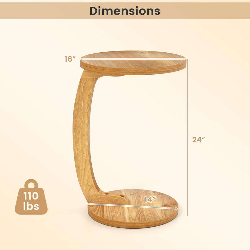 Giantex Tables d'appoint rondes en C en bois de teck massif (24 po), ensemble de 1 ou 2, tables d'extrémité pour canapé ou chevet
