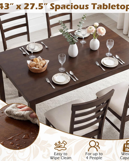 Giantex Dining Table Set with Upholstered Seat & Solid Rubber Wood Frame