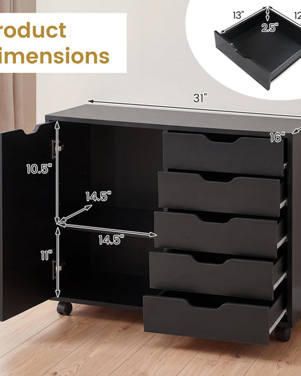 Giantex 5-Drawer File Cabinet with Door and Adjustable Shelf
