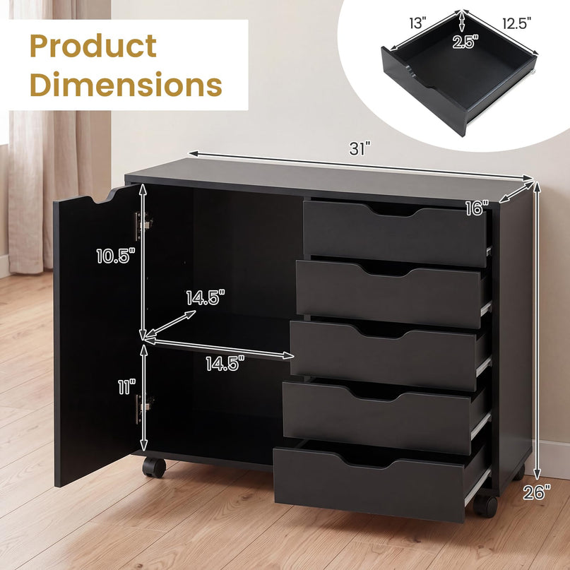 Giantex 5-Drawer File Cabinet with Door and Adjustable Shelf