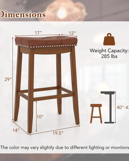 Giantex Bar Stools Set, 29" Counter Height Bar Stools w/Saddle Seat, Footrest, Rivet, Button Tufted, Rubber Wood Frame