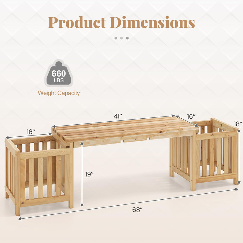 Giantex 2 in 1 Outdoor Bench with 2 Raised Garden Beds