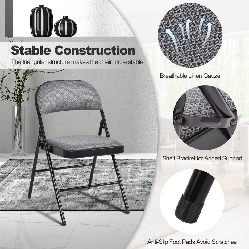 Giantex 6-Pack Folding Chairs Set - Waiting Room Chairs with Metal Frame