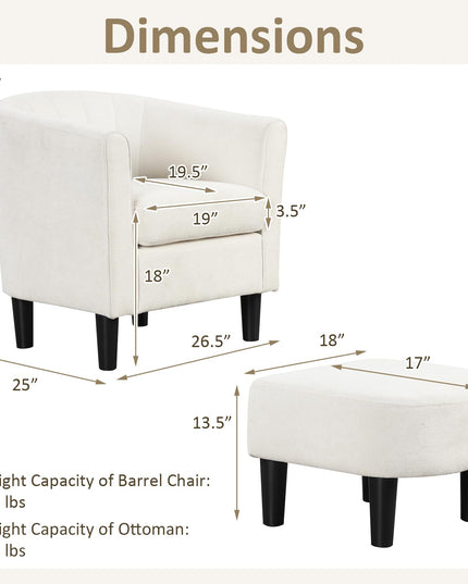 Giantex Modern Accent Chair with Ottoman, Upholstered Teddy Velvet Barrel Club Chair w/Footrest