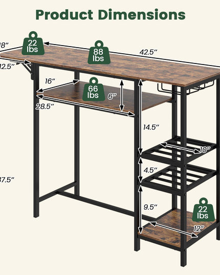 GIANTEX 55" Drop Leaf Bar Table for 2-4 with LED Light