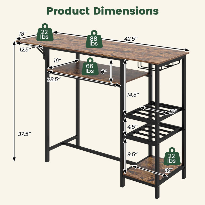 GIANTEX 55" Drop Leaf Bar Table for 2-4 with LED Light