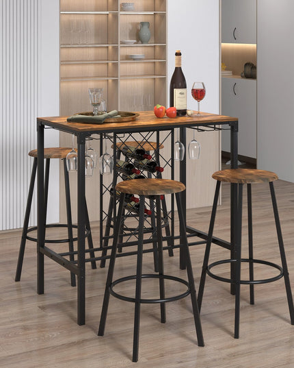 Giantex 5 Pieces Bar Table and Stools Set - Bar Height Table with Stools for 4, Kitchen Table Set with Wine Rack & Glass Holder