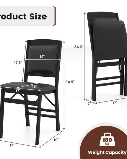 Giantex Folding Dining Chairs Set of 2/4 Black Wood Kitchen Chair w/Padded Seat