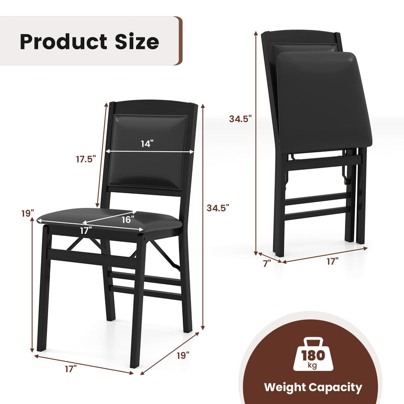 Giantex Folding Dining Chairs Set of 2/4 Black Wood Kitchen Chair w/Padded Seat