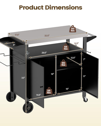 Giantex Outdoor Grill Cart with Stainless Steel Tabletop & Storage Cabinet