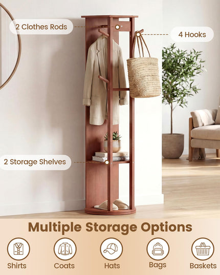 Miroir sur pied en bois Giantex 66" avec 2 tringles à vêtements pour chambre à coucher