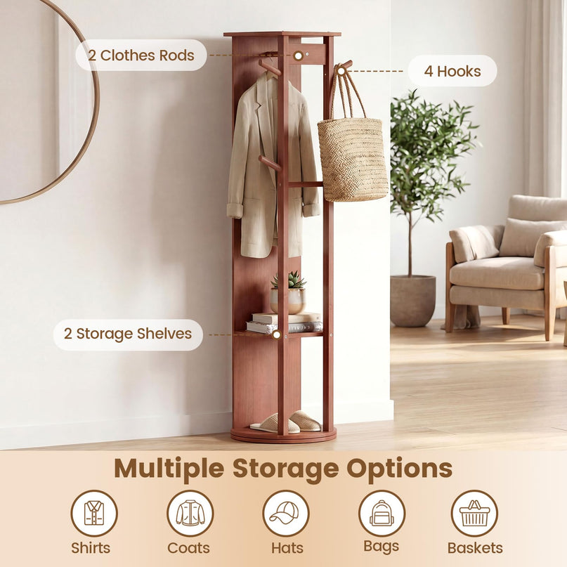Giantex 66" Wood Floor Standing Mirror with 2 Clothes Rods for Bedroom