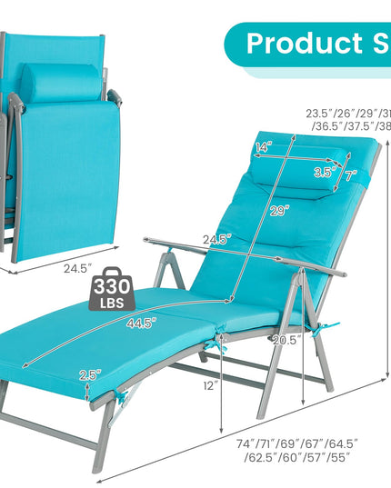Giantex Folding Chaise Lounge Chair - Outdoor Reclining Chair with Removable Seat Cushion, Headrest Pillow