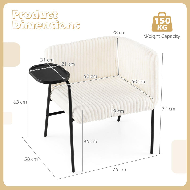 Giantex Modern Accent Chair with Tray Table Solid Metal Frame