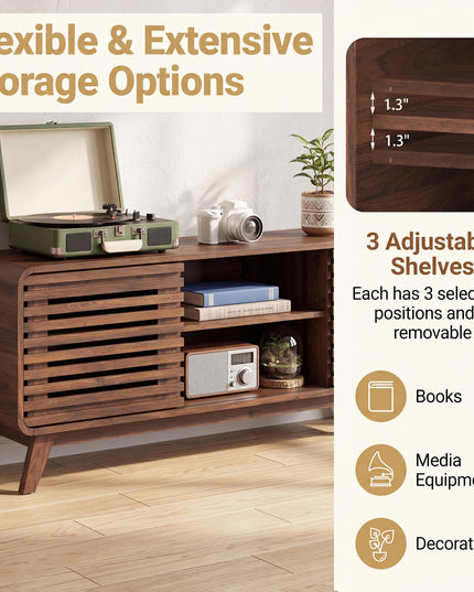 GIANTEX Mid Century Modern TV Stand for 65 inch TV with Grille Doors