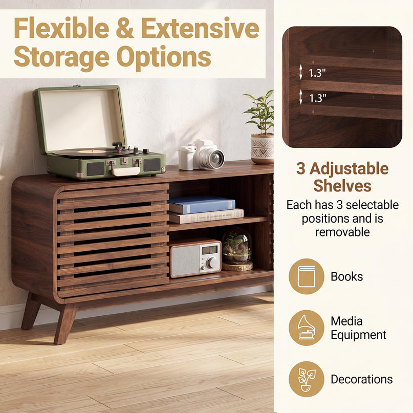 GIANTEX Mid Century Modern TV Stand for 65 inch TV with Grille Doors