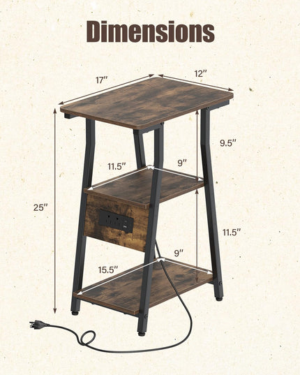 GIANTEX 3-Tier Industrial Nightstand with Charging Station (1/2)