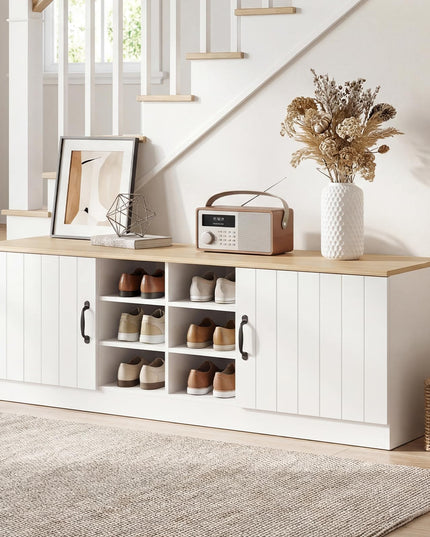 Giantex 2-Door Shoe Storage Bench Wooden Entryway Bench