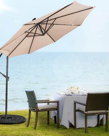 10 ft Pool Umbrellas with 32 LED Lights Solar Powered Offset Umbrella