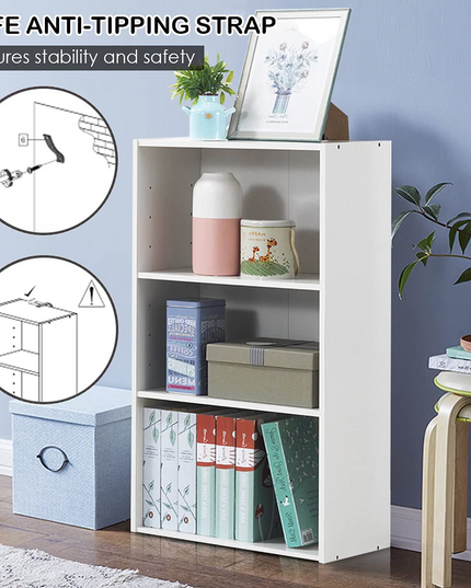 3 Shelf Bookcase Book Shelves Open Storage Cabinet