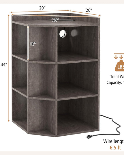 Giantex 3-Tier Corner Cabinet with Charging Station, Corner Shelf with 9 Cubbies, 2 USB Ports & 4 Outlets