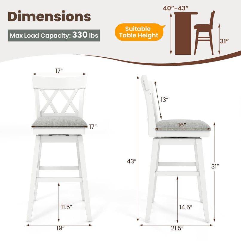 Giantex 31" Bar Stool Swivel Bar Height Bar Chair with Contoured Backrest