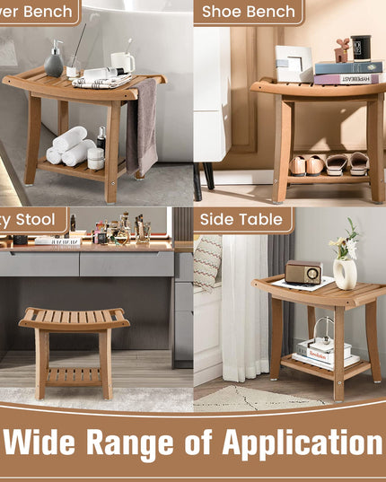 Giantex Shower Bench, HDPE Waterproof Shower Stool with Storage Shelf