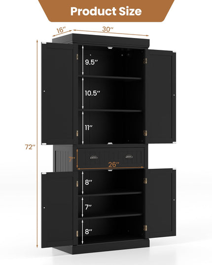 Giantex Pantry Organizers and Storage, 72" Tall Kitchen Cabinet with 2-Door Cabinets & Drawer, Buffet Sideboard